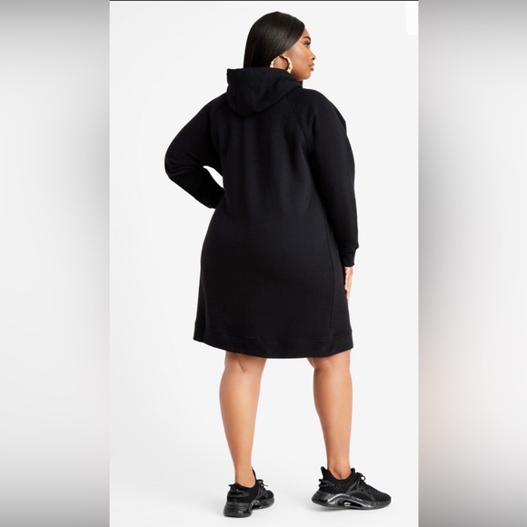 DKNY Plus Size Hoodie Drawstring Midi Dress Long Sleeve Pullover Black Gold 2X - Picture 2 of 7